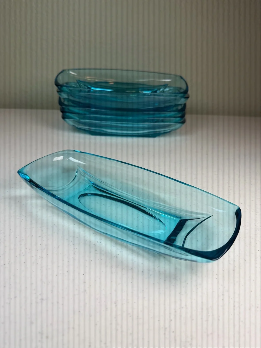 Vintage Hazel-Atlas Capri Blue Colony Relish Dishes Set of 6